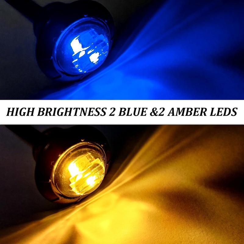 BJZ 3/4" Round Trailer Marker LED Lights Amber to Blue Dual Color Side Clearance Tail Bullet Light 12V 4LED Indicator Light w/Smoked Lens for Trailer Truck Van RV ATV Bus, 10Pcs - Image 2